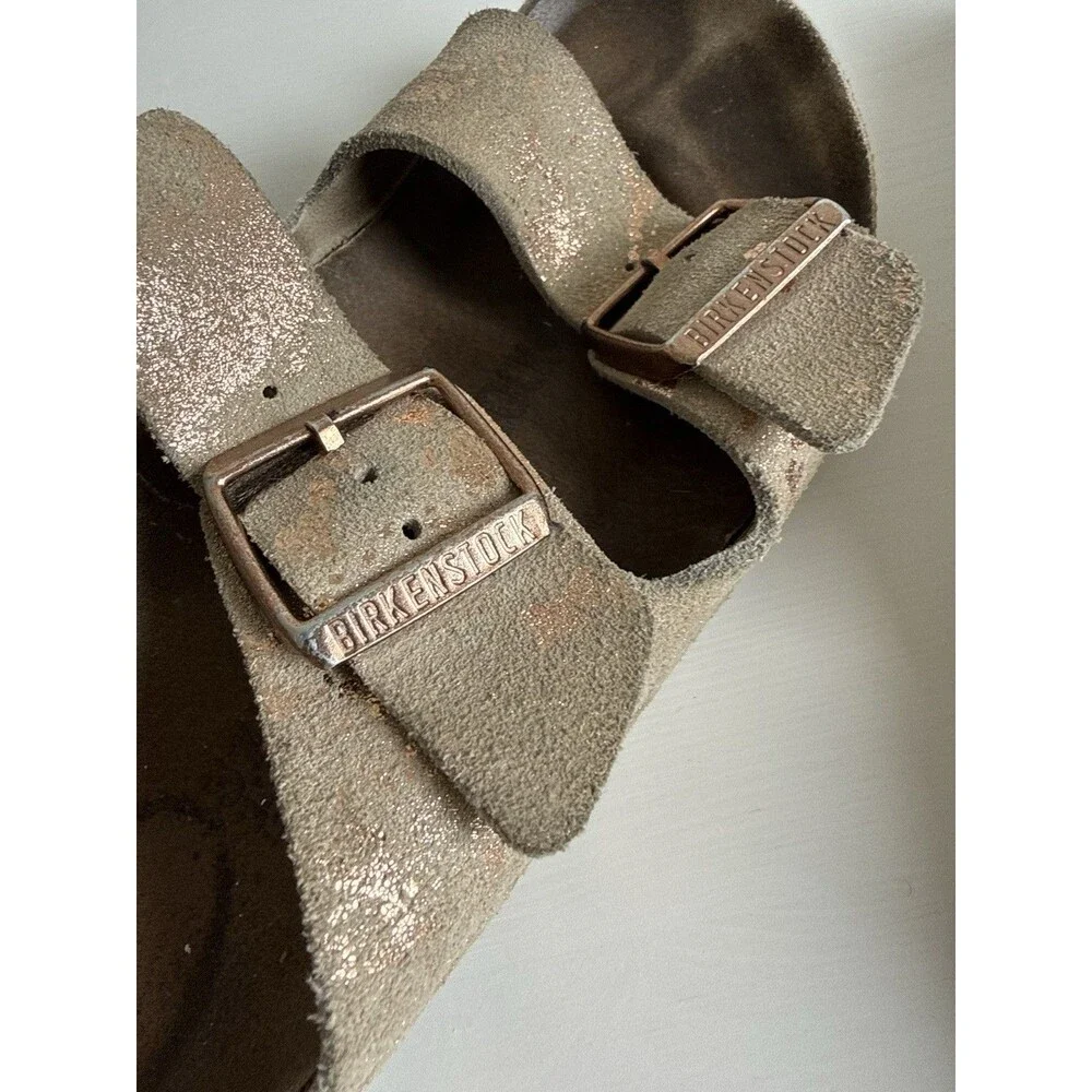 ✿ Birkenstock Arizona Metallic Taupe Suede Sandals EU 37 US 6.5 Women Shoes EU